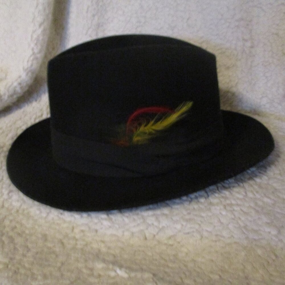 Timely Fashion Park Royal "Hollywood” Black Large 100% Wool Hat Fedora Feathers